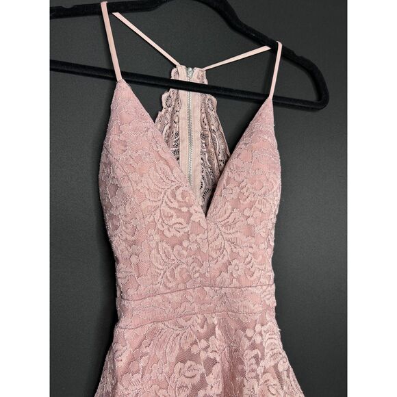 Windsor Blush Pink Coquette Fairycore Lace Strappy Homecoming Dress - Picture 7 of 8